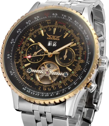 Vista 3 de Forsining Reloj de pulsera tourbillon para hombre, de cuerda automática, resistente al agua, de acero inoxidable, con calendario
