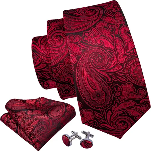 Vista 111 de Barry.Wang - Juego de corbata de seda para hombre, diseño de cachemira, pañuelo y gemelos de bolsillo