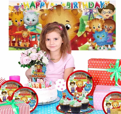 Vista 7 de Daniel Tiger suministros para fiesta de cumpleaños de tigre platos de decoración de cumpleaños globos pancarta cubiertos de plástico cuchillos
