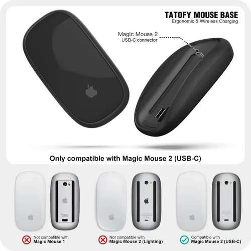 Vista 2 de Cargador de ratón TATOFY Compatible con Magic Mouse 2 (USB-C) Agarre con soporte de carga inalámbrica, base ergonómica (Negro)