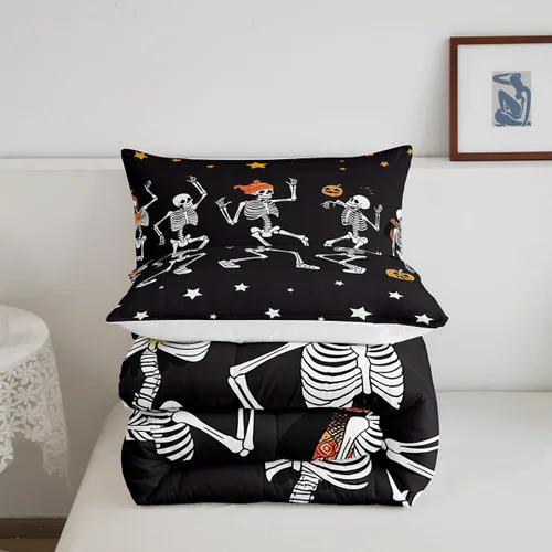 Vista 5 de Erosebridal Juego de edredón de calavera de Halloween, tamaño individual, juego de ropa de cama de calavera gótica para niños, adolescentes