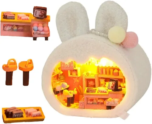 Vista 14 de Casa de muñecas en miniatura DIY con luces LED, cabina moderna creativa hecha a mano, mini modelo de casa, escena de muebles, mini artesanía
