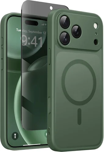 Vista 12 de GolbinBox - Funda magnética para iPhone 13 Pro Max, compatible con MagSafe, protección de cámara, protector de privacidad, funda translúcida mate, a
