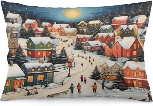 Vista 31 de Fundas de cojín decorativas para cama, diseño de pueblo de invierno, escena de invierno, con una casa victoriana en un entorno nevado, fundas