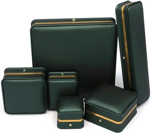 Vista 8 de Caja de cuero de alta calidad verde negruzco conjunto de joyas de boda vitrina soporte de almacenamiento (para collar de perlas)
