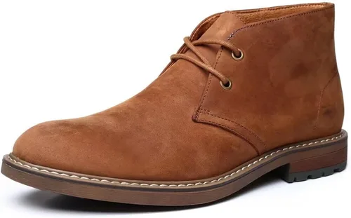 Vista 12 de Arkbird Botas Chukka para hombre, botines de cuero granulado con cordones de moda y comodidad casual Oxfords Marrón oscuro