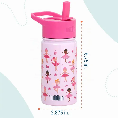 Vista 3 de Wildkin Kids - Botella de agua de acero inoxidable de 14 onzas para niños – Sin BPA, a prueba de fugas, aislada, fácil de limpiar - Ballerina
