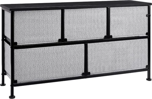 Vista 5 de Amazon Basics Unidad organizadora de almacenamiento de tela extra ancha con 5 cajones para armario, color negro