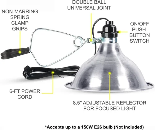 Vista 3 de Simple Deluxe Enchufe de luz de abrazadera con reflector de aluminio de 8.5 pulgadas, apto para lámpara de máximo 150 W (sin bombilla incluida)
