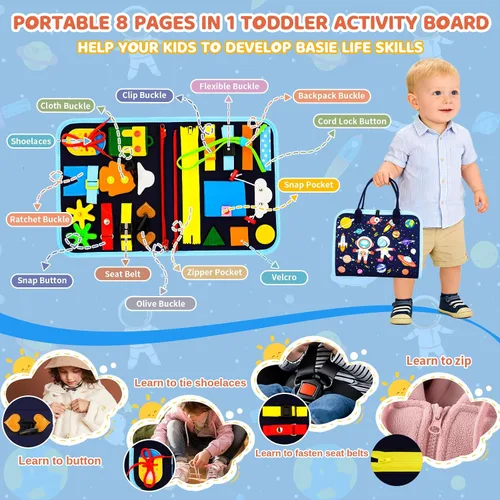 Vista 2 de Tablero Montessori para niños pequeños de 1 a 3 años, regalos de cumpleaños para niños, tablero educativo Montessori para libros ocupados