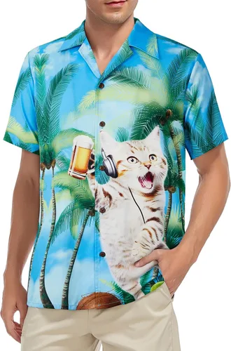 Vista 134 de Camisa hawaiana para hombre, con estampado floral, cómoda, con botones, casual, manga corta, ropa de playa para hombre