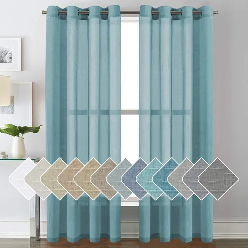 Vista 45 de H.VERSAILTEX Cortinas de lino de mezcla natural para sala de estar/cortinas de lino semitransparentes reductoras de luz de 54 pulgadas de largo