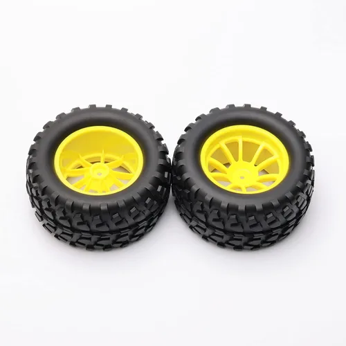 Vista 5 de 4PCS RC Rubber Tire 0.472 in Hex RC Ruedas y Neumáticos Escala 1/10 Coche Monster Truck Neumáticos Gravel Tread w/5 Radios Rueda Rim Amarillo RC