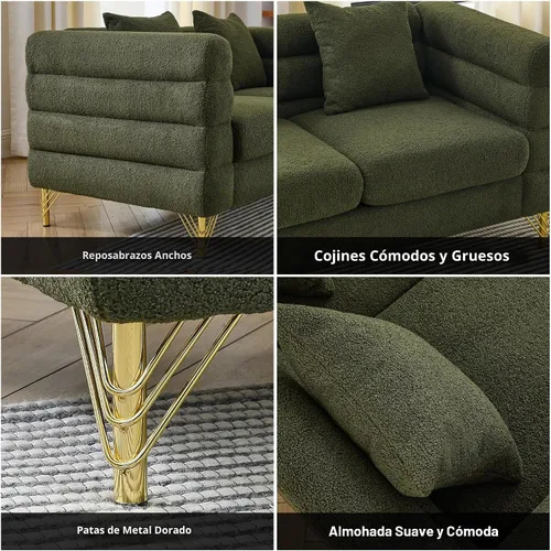 Vista 5 de mikibama Juego de sofá Teddy de lujo para sala de estar, muebles de decoración moderna sofá seccional, sofá de 3 plazas y loveseat con 5 almohadas