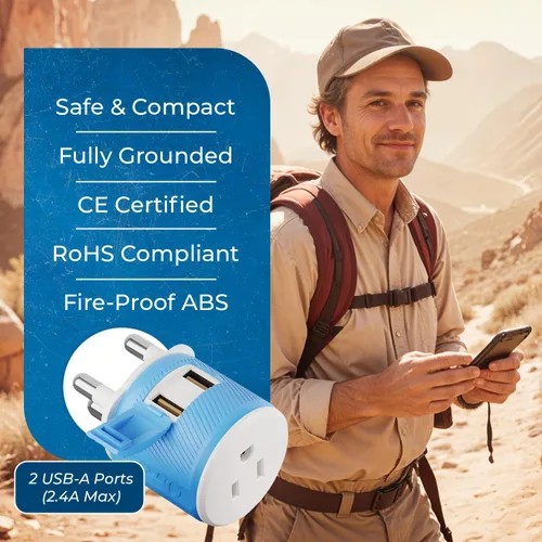 Vista 8 de OREI Adaptador de enchufe para viajes a Sudáfrica, Botsuana, Namibia con doble USB - Entrada EE. UU. - Tipo M (U2U-10L), Funcionará con teléfonos