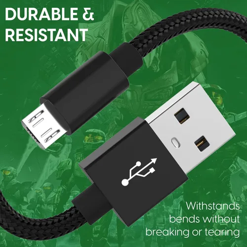 Vista 5 de TALK WORKS Cable de carga micro USB compatible con el controlador Xbox One Cable de carga rápido trenzado de 6 pies de largo para X-Box 1