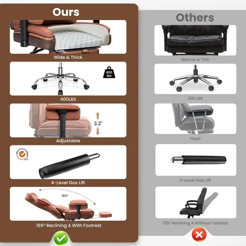 Vista 9 de BESTFAIR Silla de oficina grande y alta, silla ejecutiva de capacidad de 400 libras con respaldo alto y reposapiés, silla de oficina ergonómica