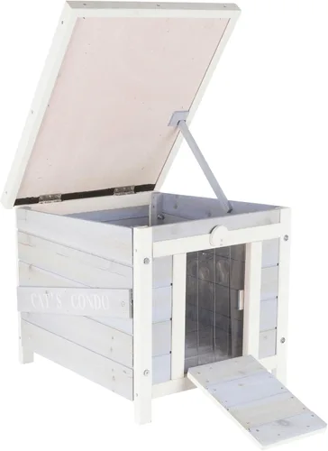 Vista 4 de TRIXIE Casa pequeña para gatos al aire libre, resistente a la intemperie, con suelo elevado, techo de asfalto con bisagras y apertura cubierta