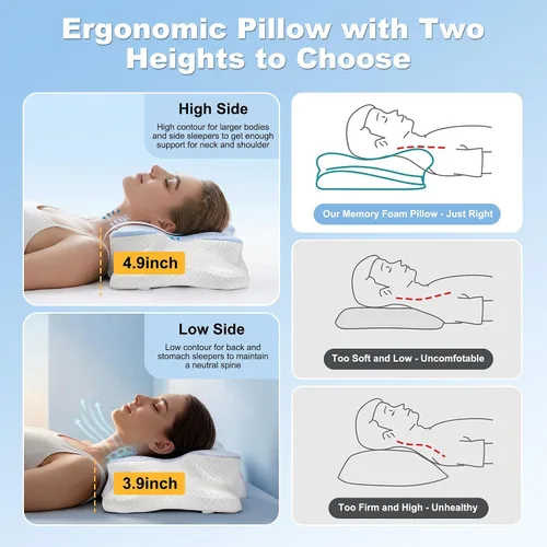 Vista 6 de VYLEE Almohada cervical para el cuello, almohada de contorno de espuma Azul