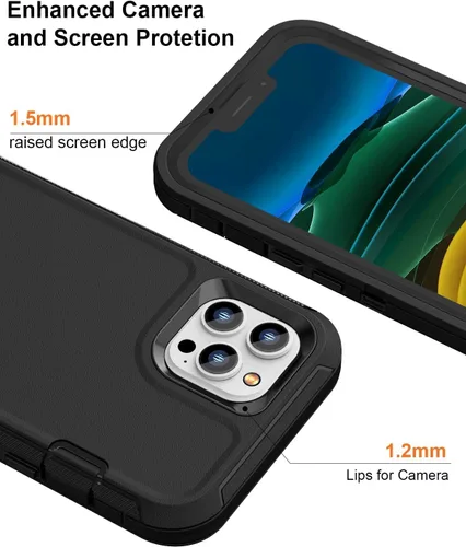 Vista 4 de Funda resistente para iPhone 11 Pro Max con 2 protectores de vidrio templado, grado militar, a prueba de golpes, color negro