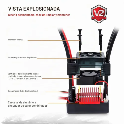 Vista 3 de Surpass Hobby Controlador de velocidad ESC sin escobillas impermeable 90A para RC con enchufe macho para coche 1/10 RC (90A)