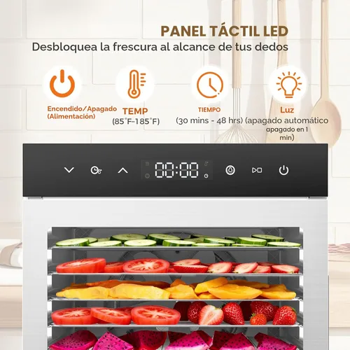 Vista 3 de OLIXIS Máquina deshidratadora de alimentos, deshidratadores de carne seca de 500 W con 8 bandejas grandes de acero inoxidable, control