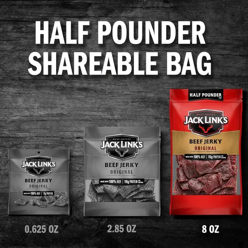 Vista 6 de Jack Link's Carne seca de media libra – Original – Hecho con carne de res 100% real – Aperitivos de proteína de carne real listos para comer – 0.35