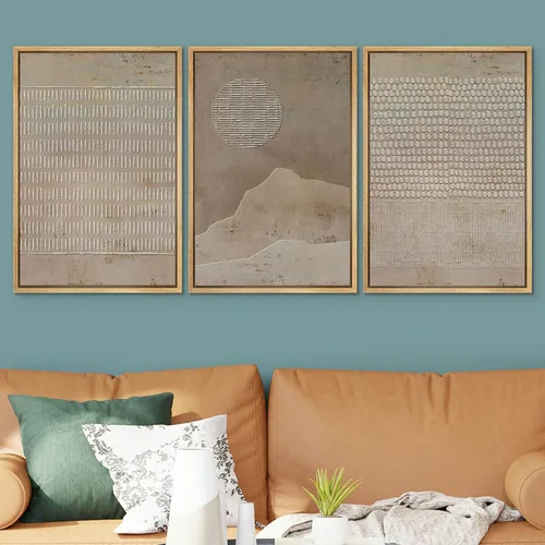 Vista 35 de SIGNWIN Lienzo enmarcado para pared, juego de arte neutro de bosque brumoso, ilustraciones en tono tierra, arte moderno, decorativo, bohemio