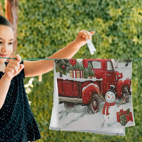Vista 6 de Pfrewn Juego de 2 toallas de mano con diseño de muñeco de nieve de camión rojo de Navidad, 16 x 30 pulgadas, suaves, absorbentes, pequeñas toallas