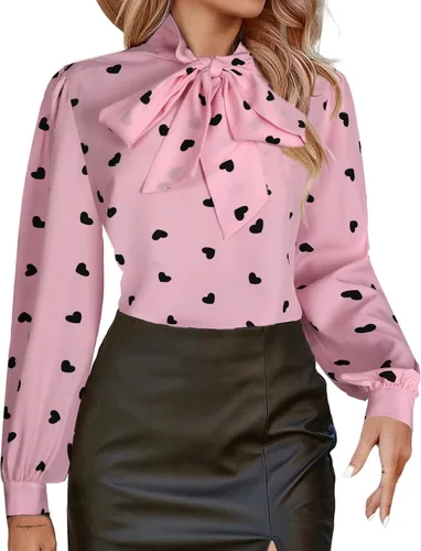 Vista 23 de Avanova - Camisas de manga larga abullonada con cuello de lazo para mujer, blusas casuales de trabajo