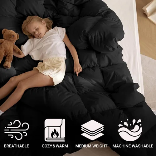 Vista 5 de Superior Edredón de microfibra cepillada sólida, ropa de cama alternativa al plumón, reversible, peso medio, esponjoso, decorativo, funda para Negro