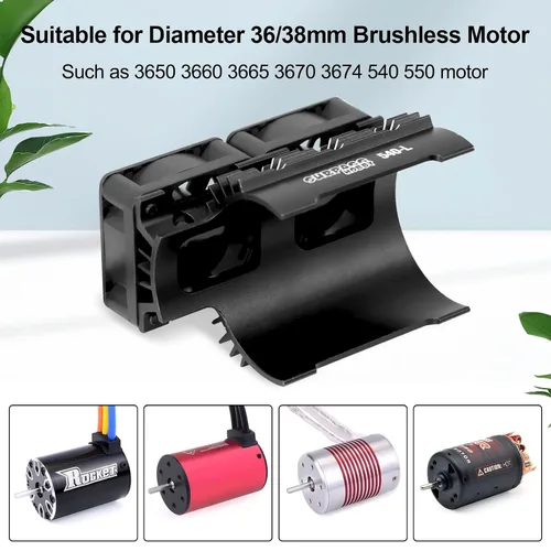 Vista 4 de OGRC Ventiladores de enfriamiento RC duales de 30mm 28000 RPM Disipador de calor para motor de coche RC con cubierta de metal 3650 3660 540 550