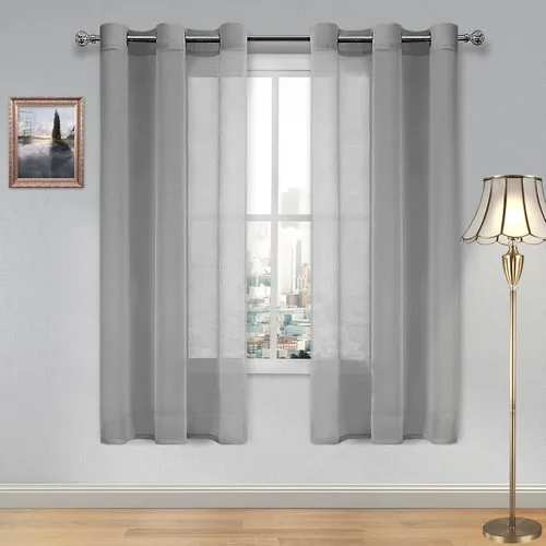 Vista 91 de DWCN Cortinas traslúcidas color verde frijol para sala de estar y dormitorio - Cortinas voile con aspecto de lino sintético con ojales en la parte