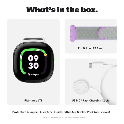 Vista 12 de Fitbit Google Ace LTE - Reloj inteligente para niños con llamadas, mensajes, GPS y juegos basados en actividades, se requiere plan de datos Ace Pass