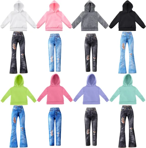 Vista 9 de Bencailor 8pcs ropa de muñeca suéter y pantalón de mezclilla, negro Negro Naranja Rojo Verde