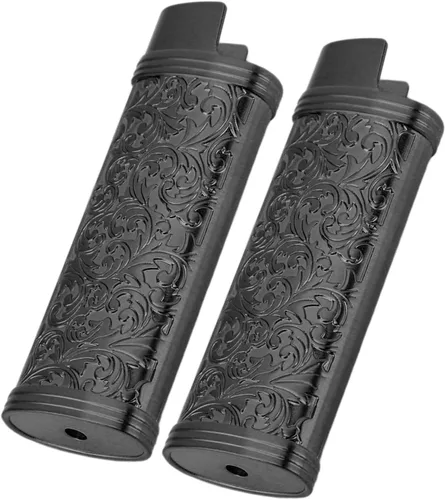 Vista 4 de Funda para encendedor de 2 piezas, estilo vintage, reutilizable, resistente aleación de zinc, estampado floral para protección de tamaño completo