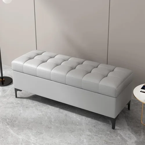 Vista 15 de Tufted Leather Storage Bench End of Bed Upholstered Entryway Ottoman Chest Café claro