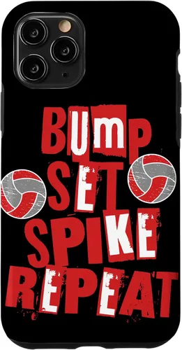 Vista 10 de iPhone 15 Parents Girls Volleyball Bump Set Spike Repeat Red & White Case