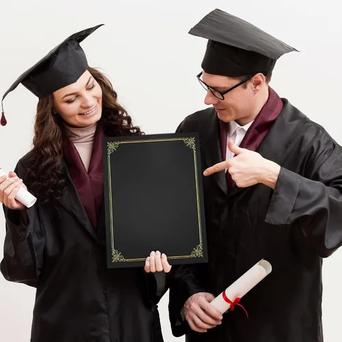 Vista 5 de GNL Soportes para certificados - 10 paquetes de soportes para diplomas negros, cubiertas para certificados con borde de lámina dorada, para papel