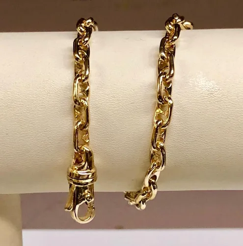 Vista 9 de TEX Pulsera de eslabones marineros de ancla hecha a mano de oro amarillo macizo de 14 k, 8 pulgadas, Oro, Sin piedra