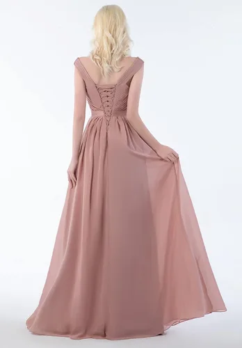 Vista 2 de Vestidos de dama de honor con hombros descubiertos para mujer, vestidos largos plisados de gasa formales