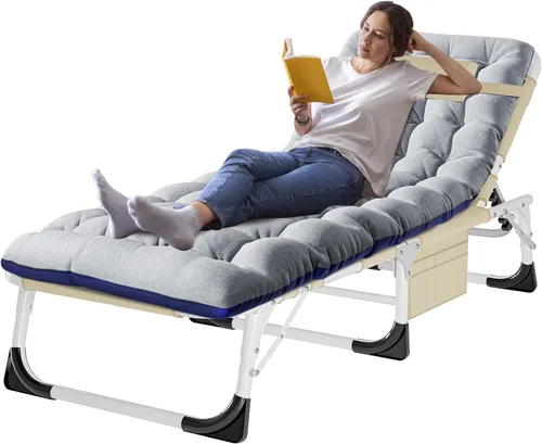 Vista 14 de ABORON - Silla de bronceado 3 en 1 extragrande con tapete y reposabrazos, tumbonas plegables resistentes, 5 posiciones para exteriores, para playa