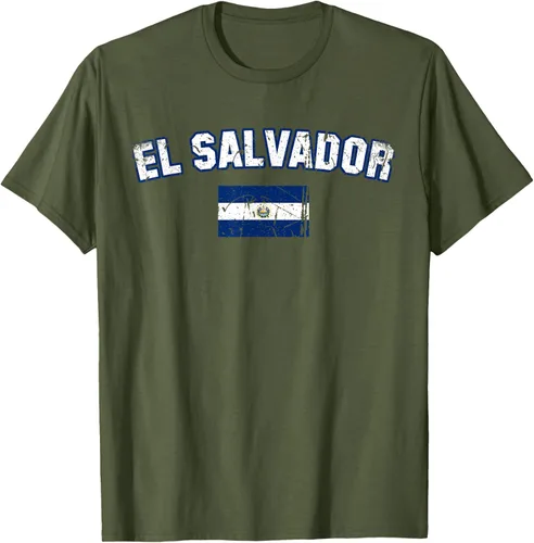Vista 43 de EL SALVADOR Bandera Vintage Hombres Mujeres Niños Camiseta EL SALVADOR