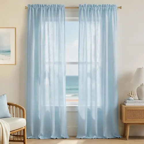 Vista 107 de Mrs.Naturall - Cortinas transparentes con bolsillo para barra de 36x63 pulgadas de lino mezclado negro