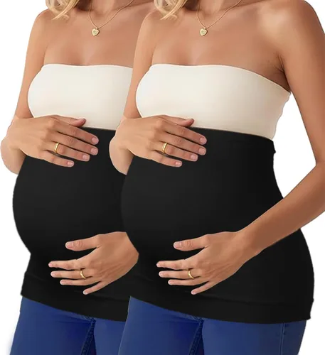 Vista 7 de DIRAVO Banda para el vientre de maternidad para embarazo, antideslizante, de silicona, elástica, para el embarazo Negro + Gris