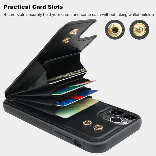 Vista 4 de Folosu Funda compatible con iPhone 11 Pro Max con soporte para tarjetas, rotación de 360°, soporte de anillo de dedo con función atril, protección