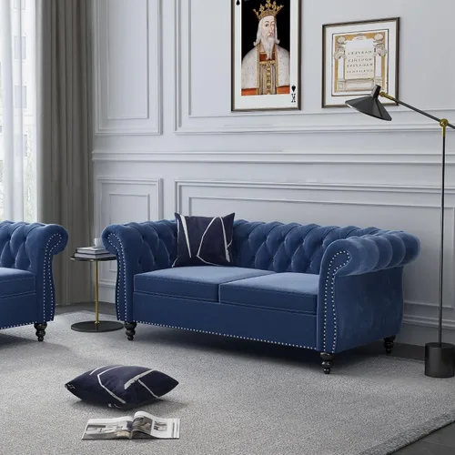 Vista 37 de QHITTY Sofá grande Accent, sofá Chesterfield de 3 plazas moderno de cuero, sofá tapizado con respaldo copetudo para muebles de sala de estar (negro)
