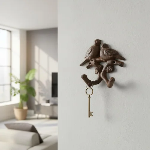 Vista 6 de Comfy Hour Ganchos para abrigos de pájaro de 5.4 pulgadas, montaje de pared doble de hierro fundido Soporte para llaves de pájaro, marrón antiguo