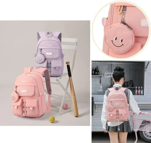 Vista 2 de Mochila Kawaii con bonitos accesorios duraderos con múltiples compartimentos, Azul, Kawaii