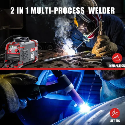 Vista 2 de AWT Soldador de palo 155Amp Mini soldador 2 en 1 Soldador ARC/elevación TIG máquina de soldadura 110/220V con VRD, pantalla digital IGBT Inverter